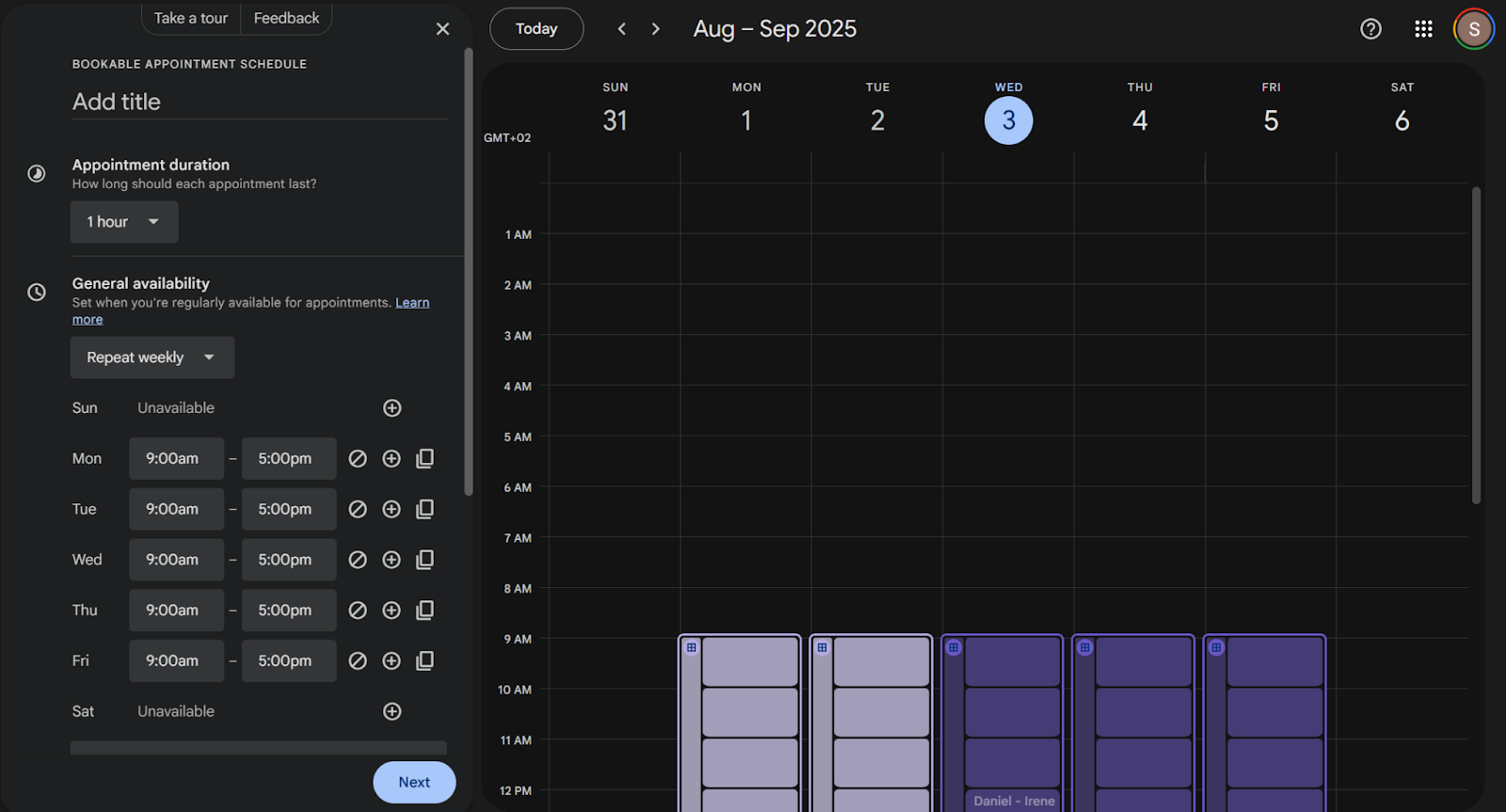 Google Calendar Appointment Booking Sidebar