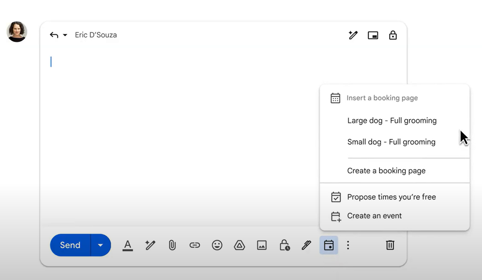Insert booking links in Gmail drafts