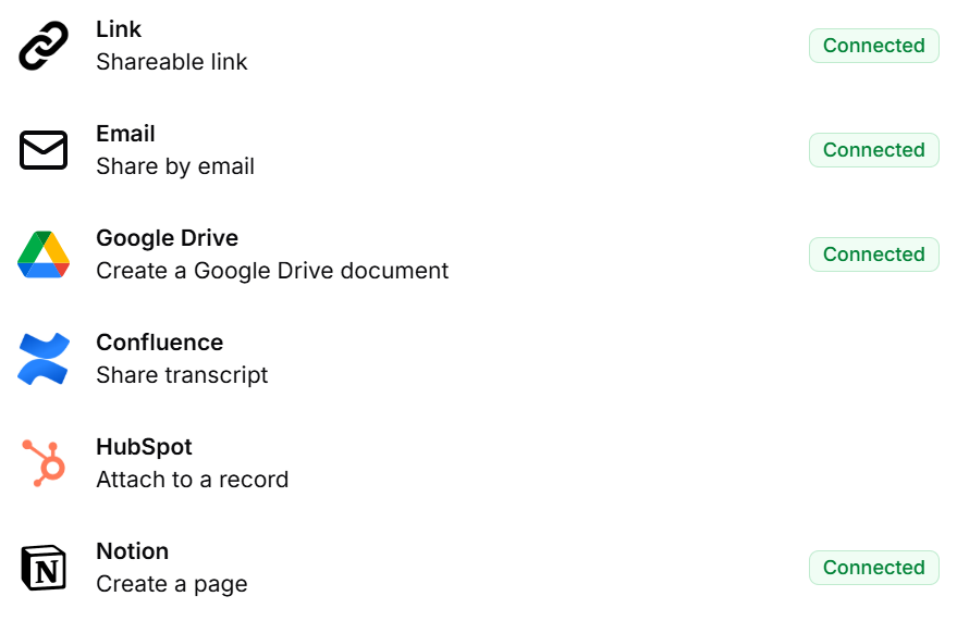Sharing options on Tactiq