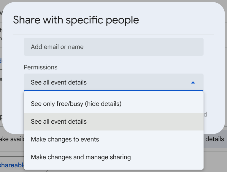 Set the access permissions for a Google Calendar