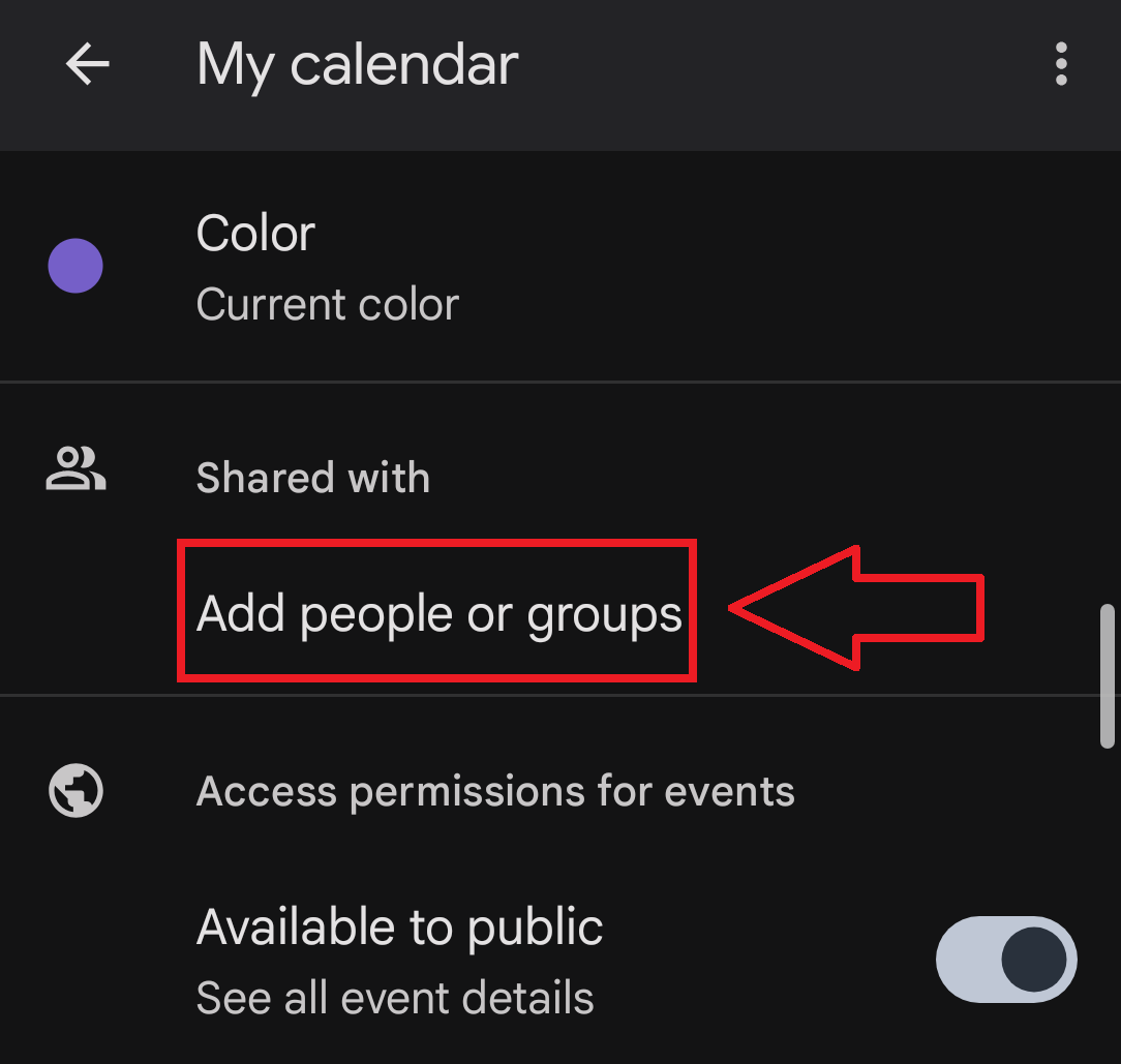 How to share Google Calendar from Android