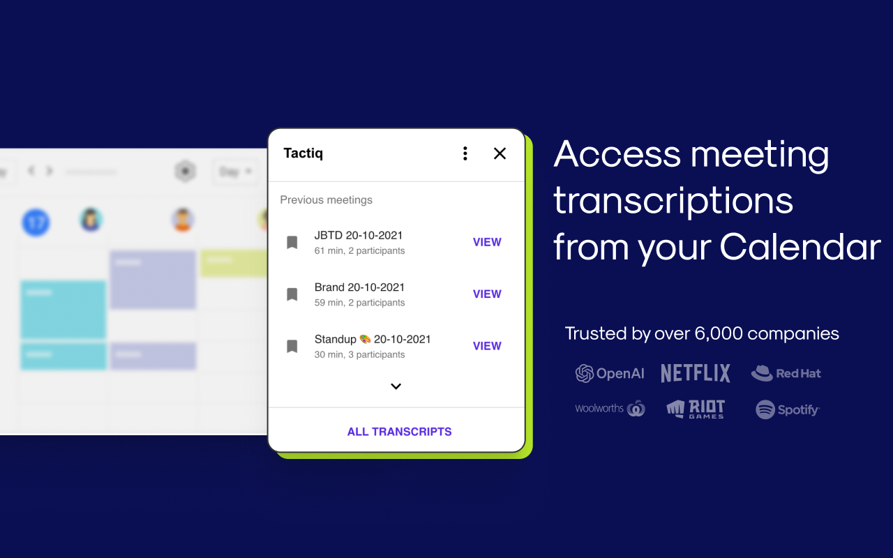 View Tactiq meeting transcripts in Google Calendar