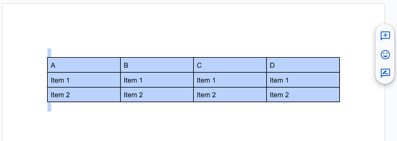 Sample Google Doc Table