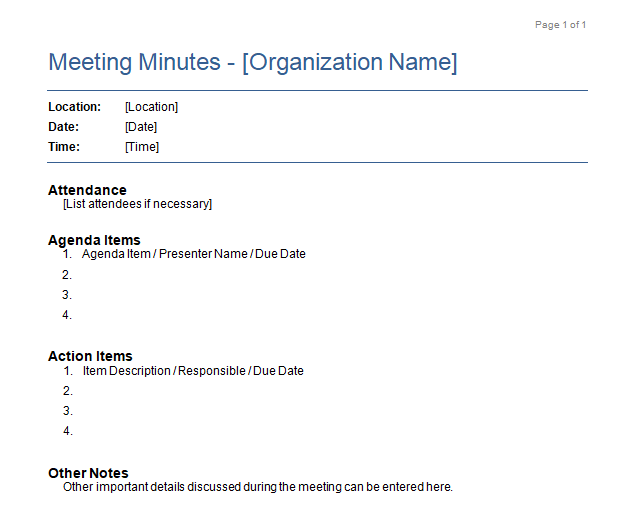 Basic meeting minutes template