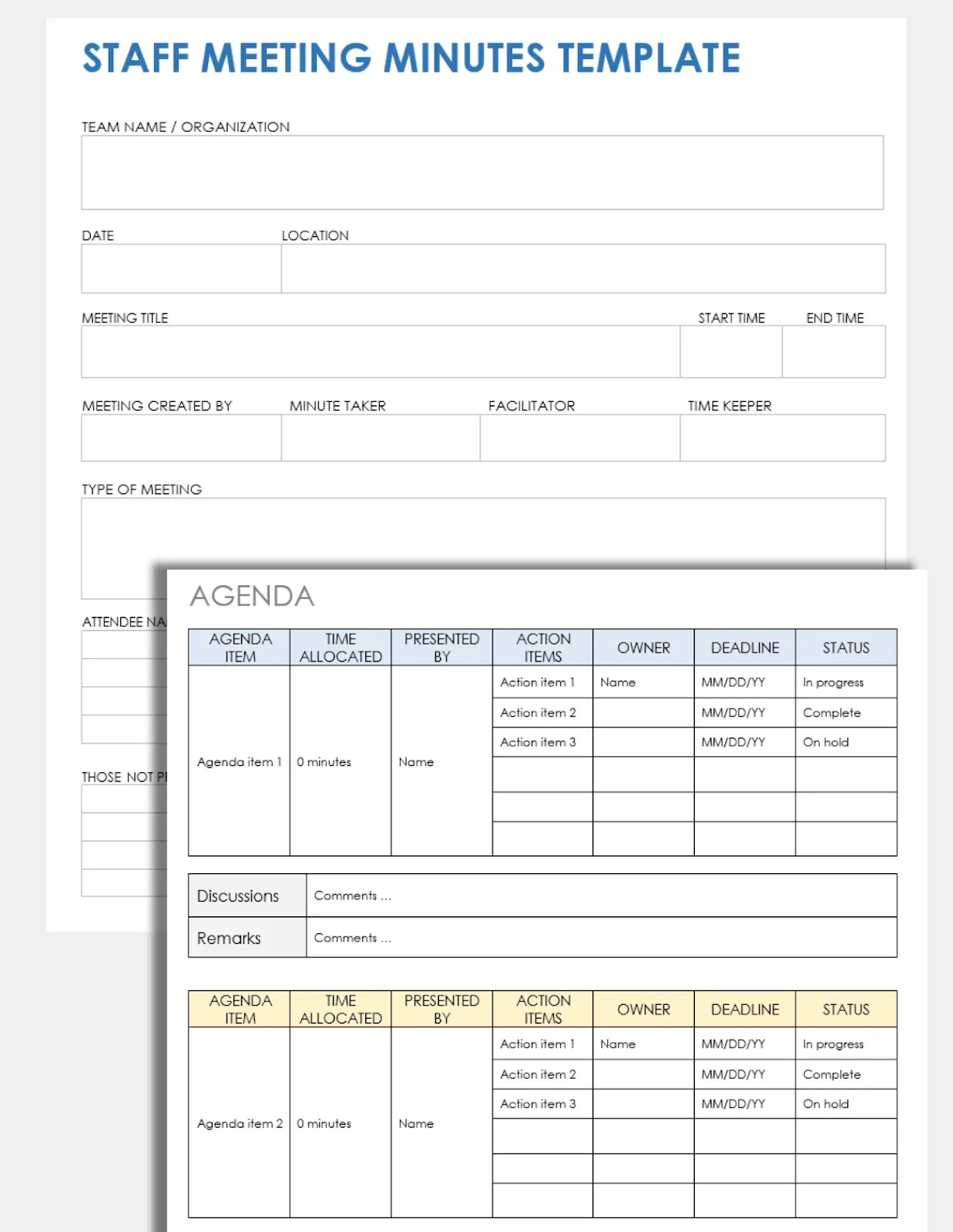 Staff meeting minutes template