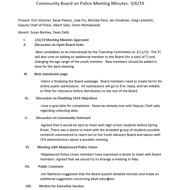 Community meeting minutes template