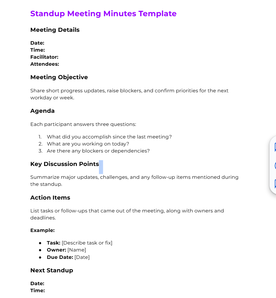 Standup meeting minutes template