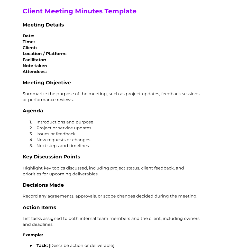 Client meeting minutes template