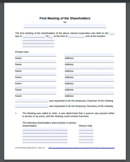 Shareholders meeting minutes template