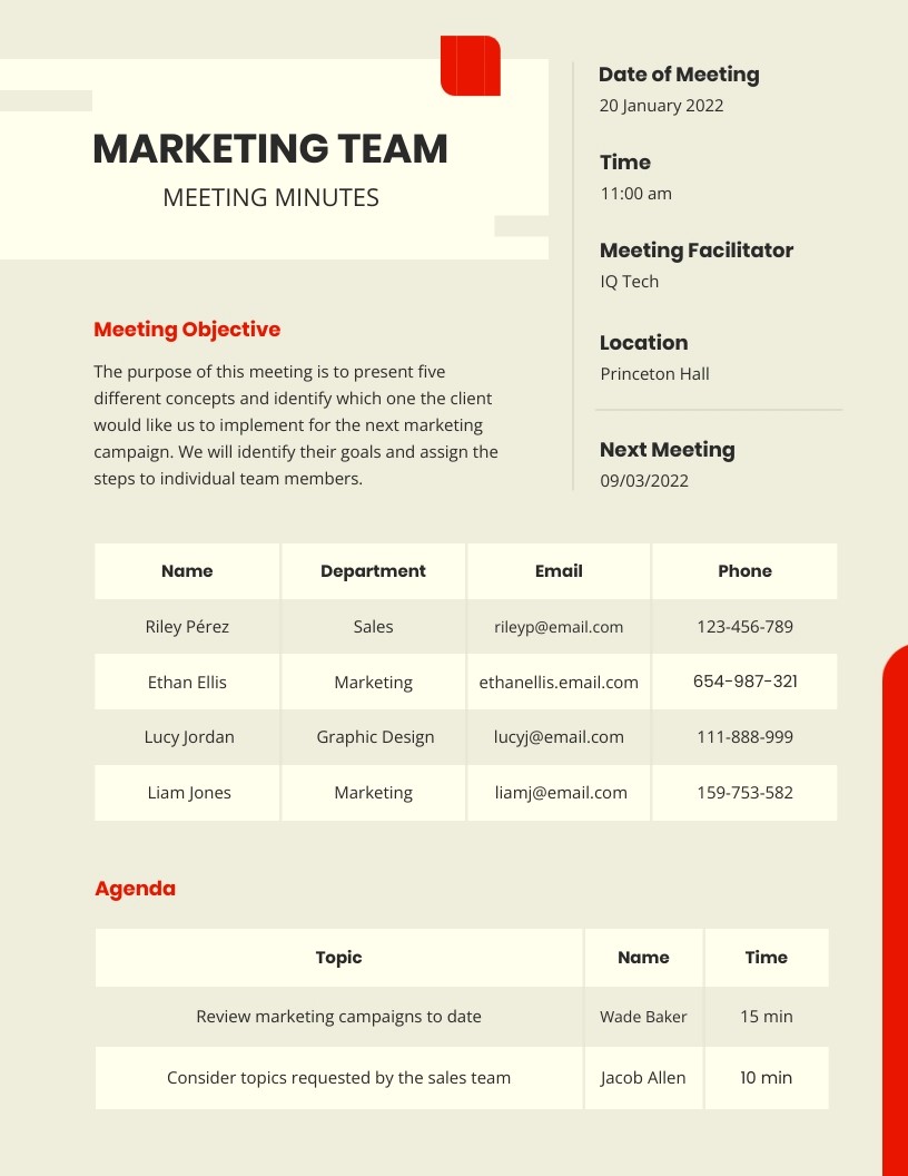 Marketing meeting minutes template