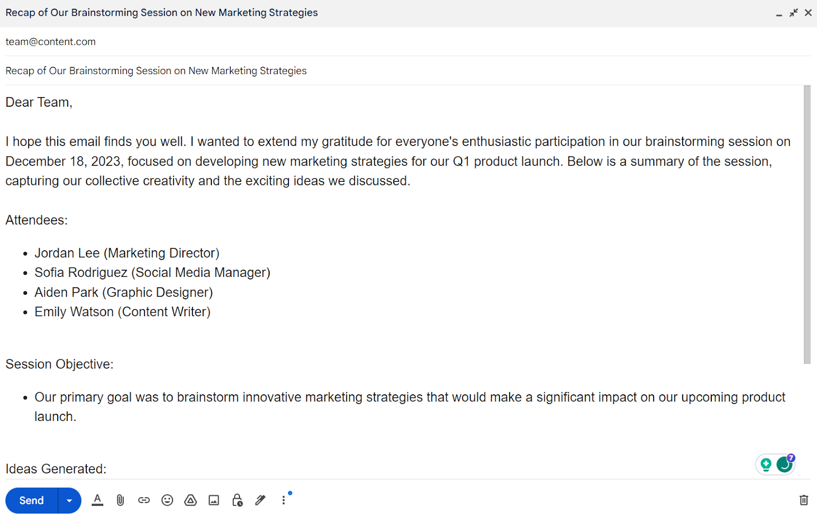 Brainstorming Session Summary Template