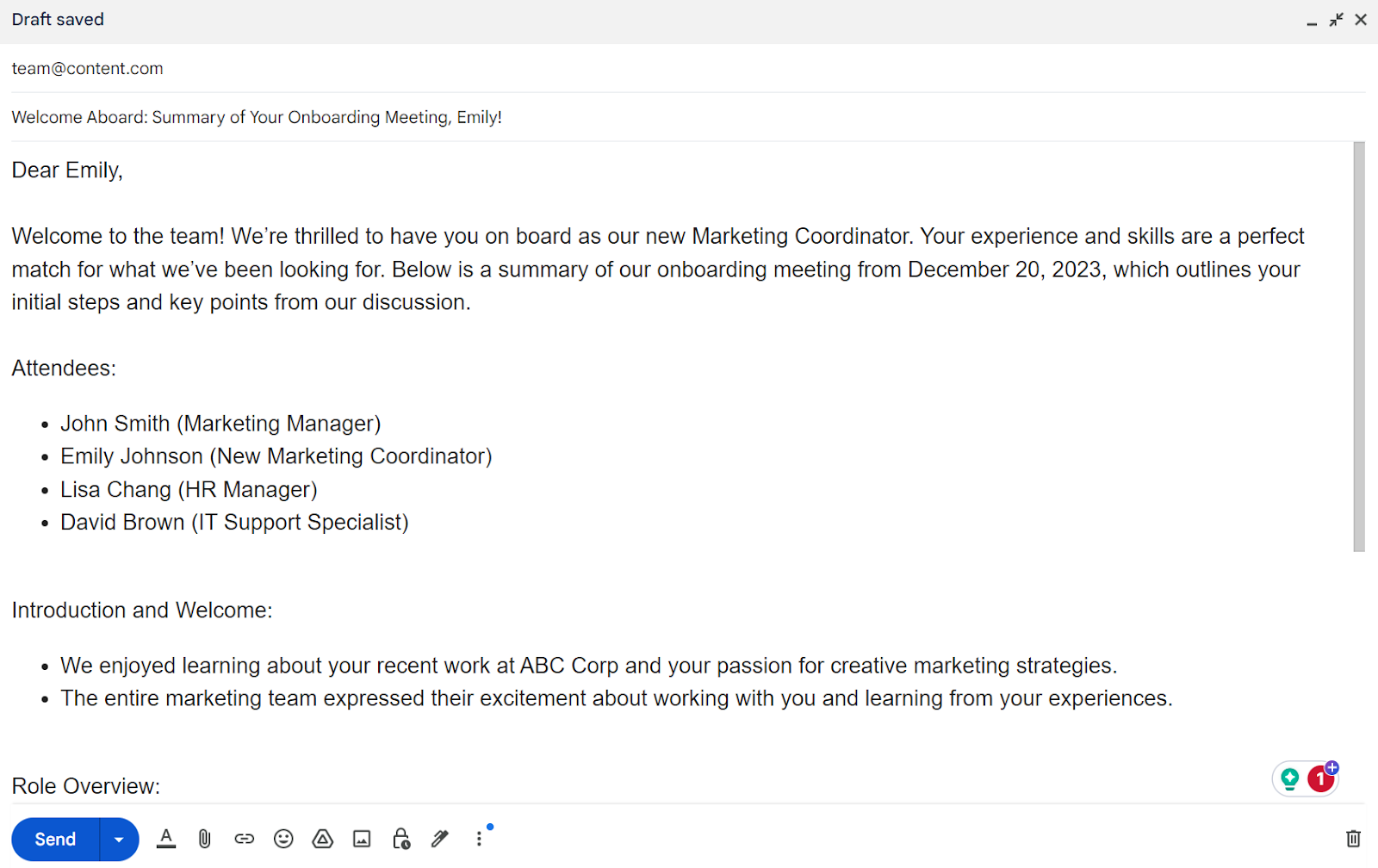 Onboarding Meeting Summary Template