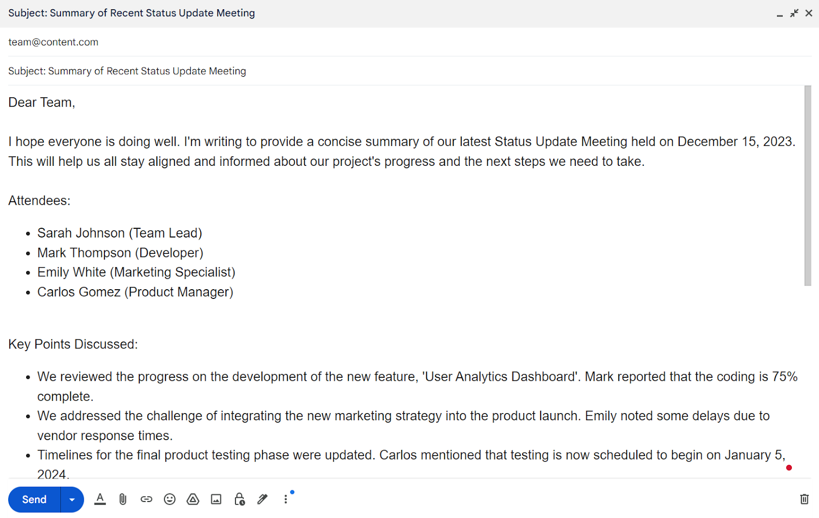 Status Update Meeting Summary Template