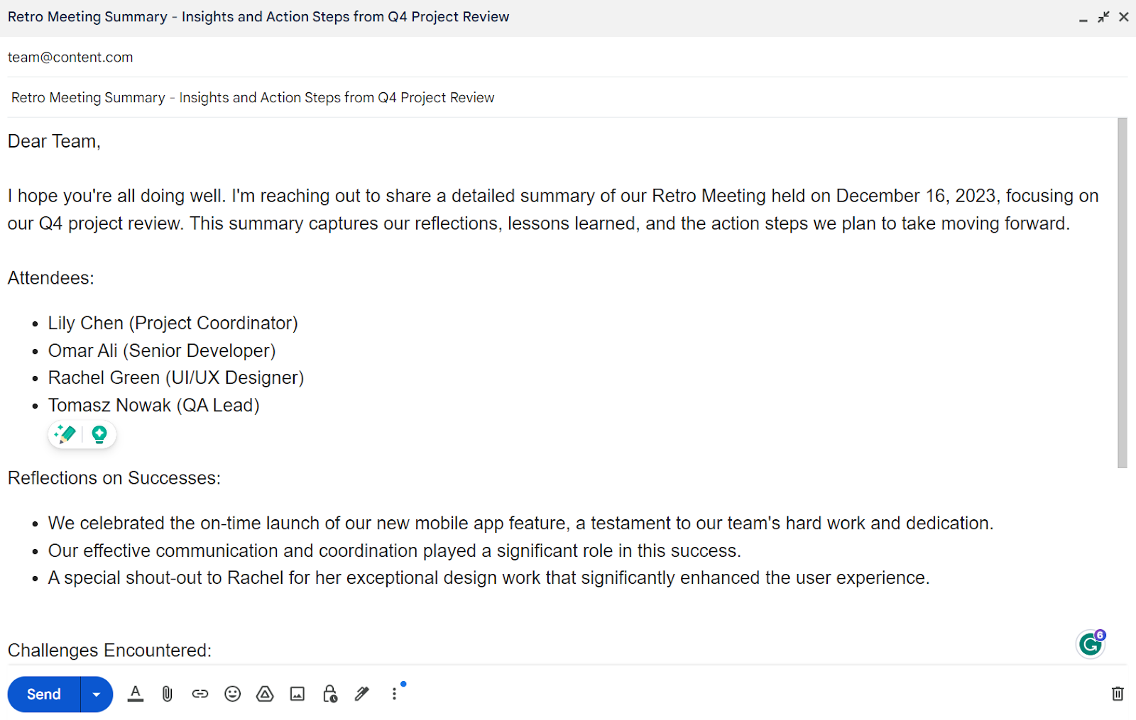 Retro Meeting Summary Template