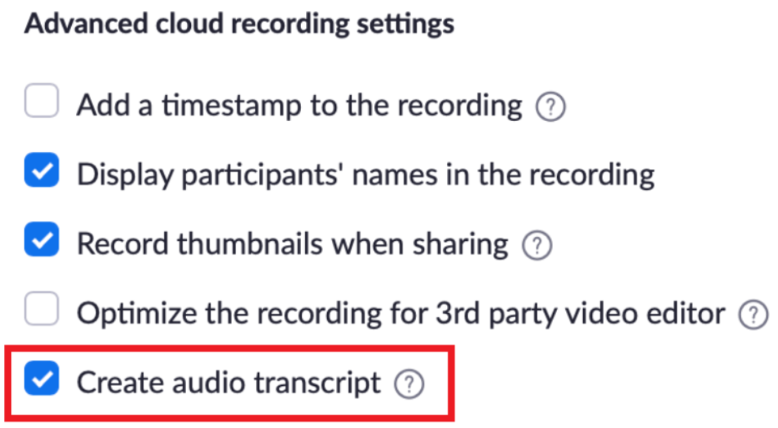 Create audio transcript on Zoom