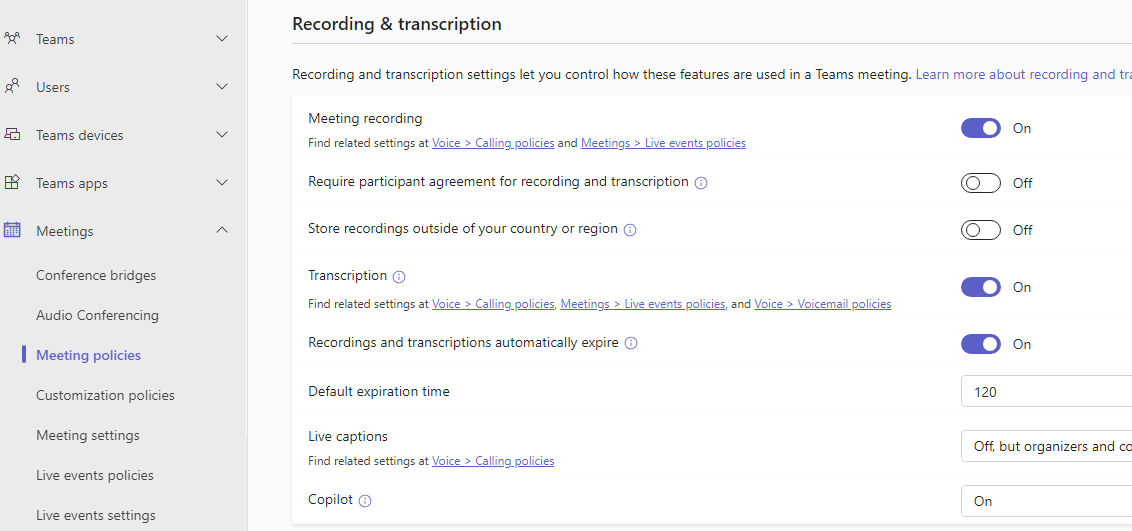 Enable transcription and recording on MS Teams