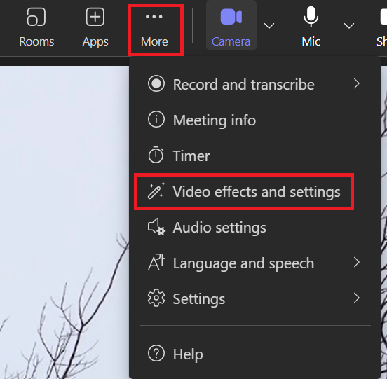 Teams video effects and settings