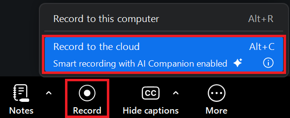 Record to the cloud on Zoom
