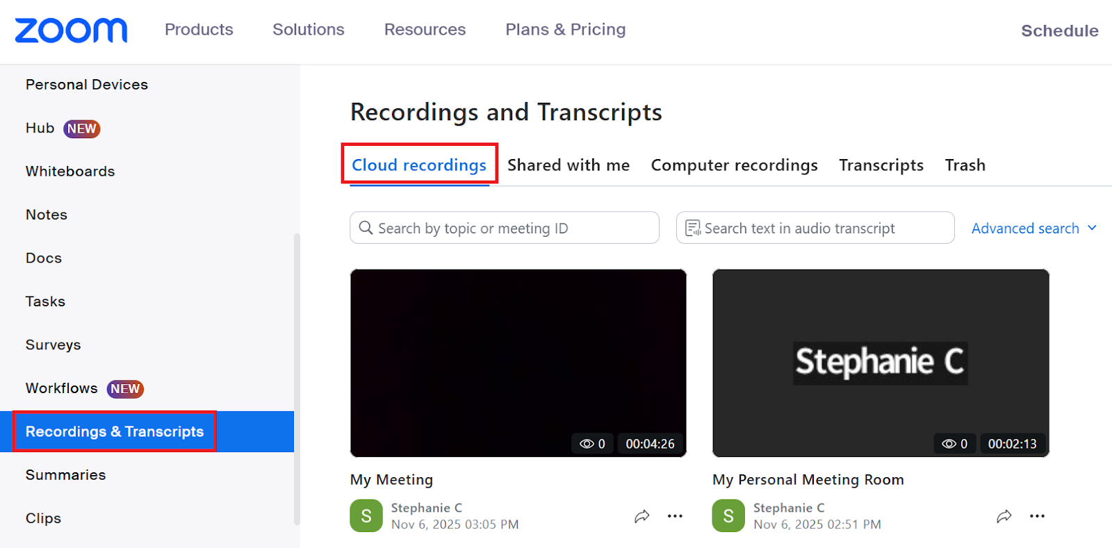 Zoom Cloud Recordings