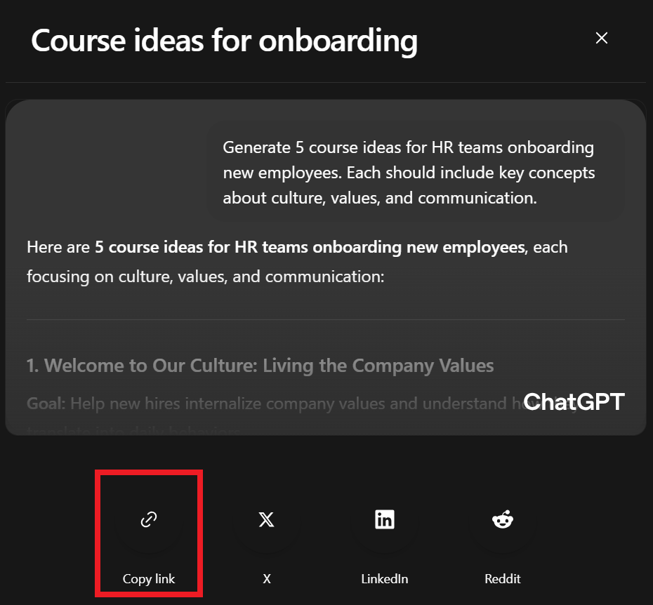 Share ChatGPT conversation link