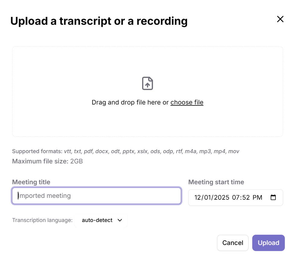 Upload audio or video files to Tactiq