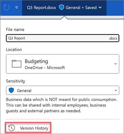 Access version history in Office apps