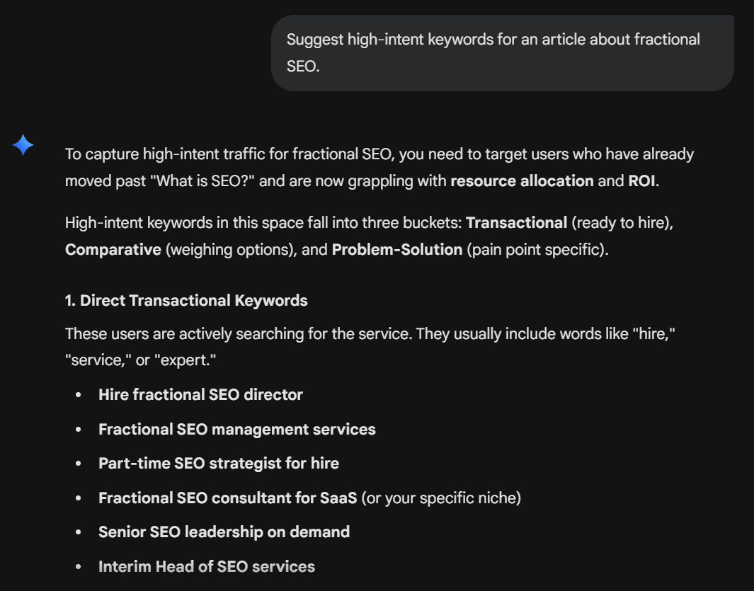 Example prompts for keyword research