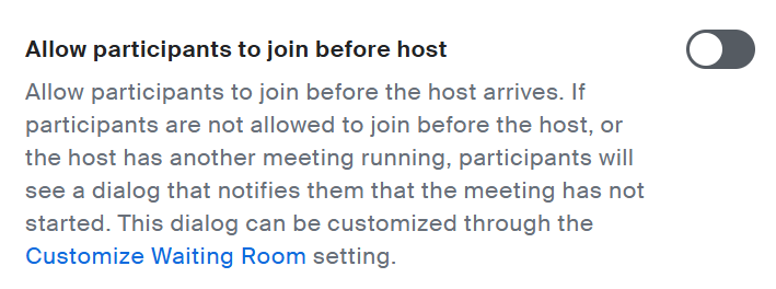 Allow participants to join before host setting