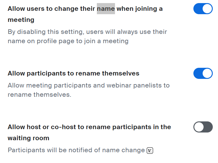 Participant settings