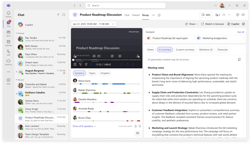 Microsoft Teams Recap Page