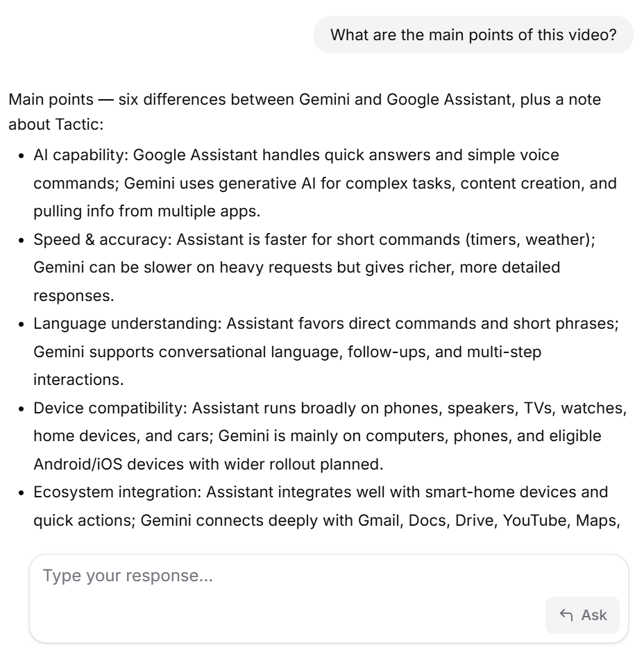 Sample Ask Tactiq output