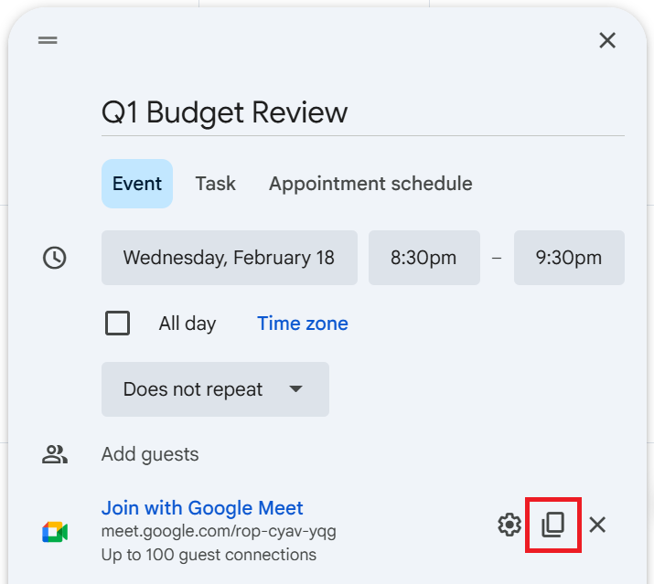 Schedule Google Meet using Google Calendar