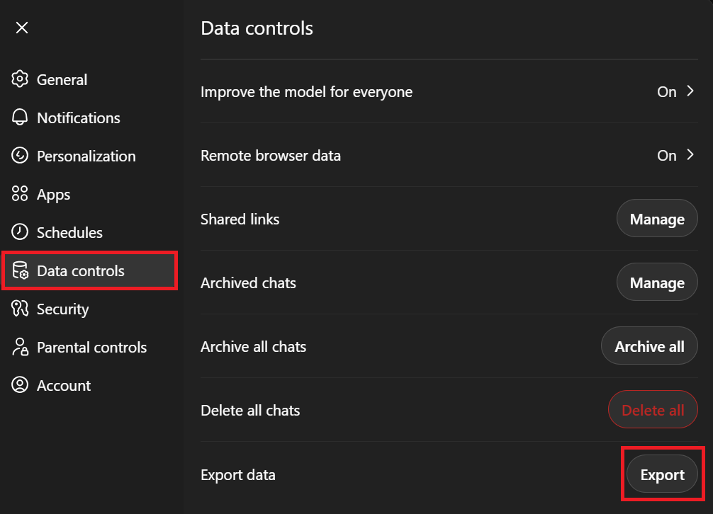 Export your ChatGPT data