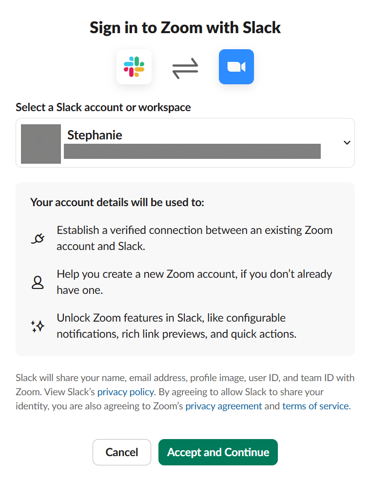 Slack authorization page