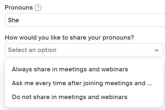 Adding pronouns to your Zoom profile