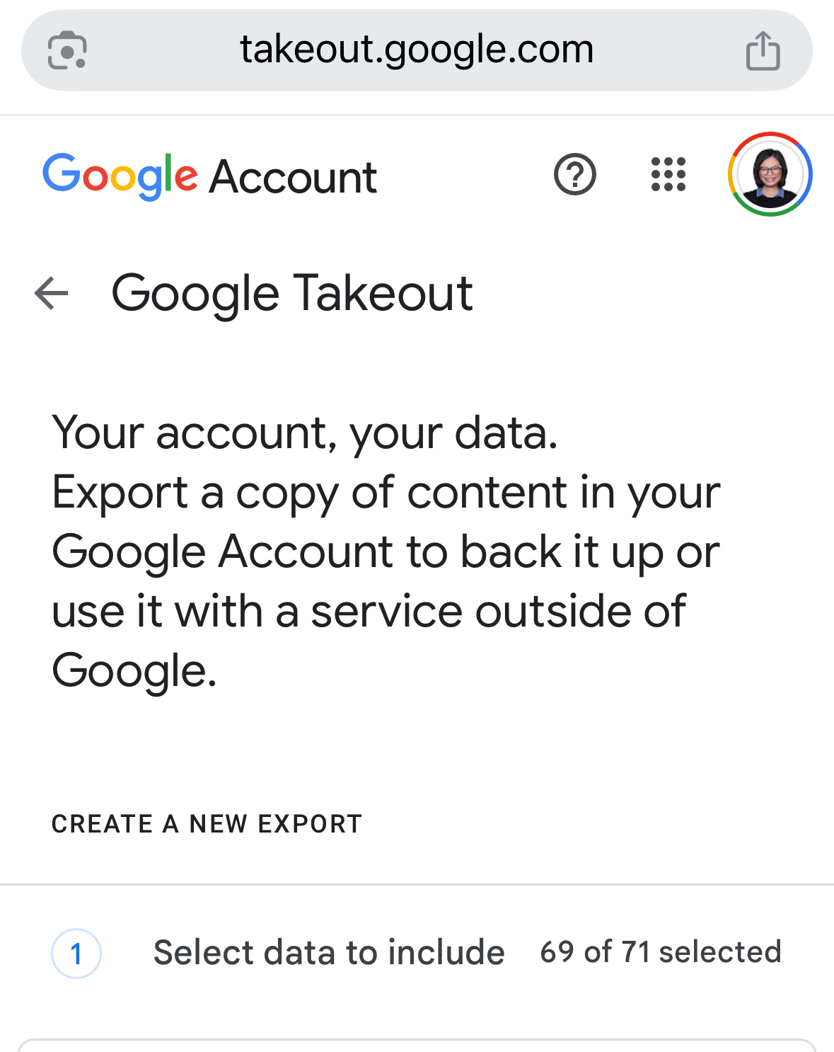 Google Takeout on iOS