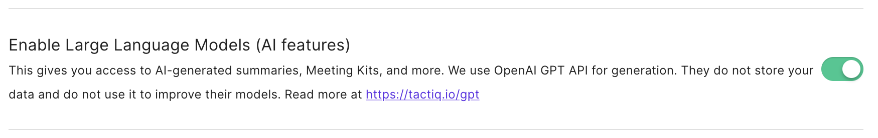 Tactiq - disable AI features option