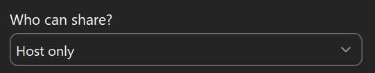 Disable participant screen sharing by default
