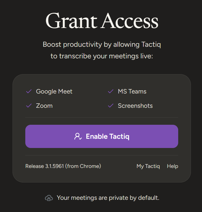 Granting access to Tactiq