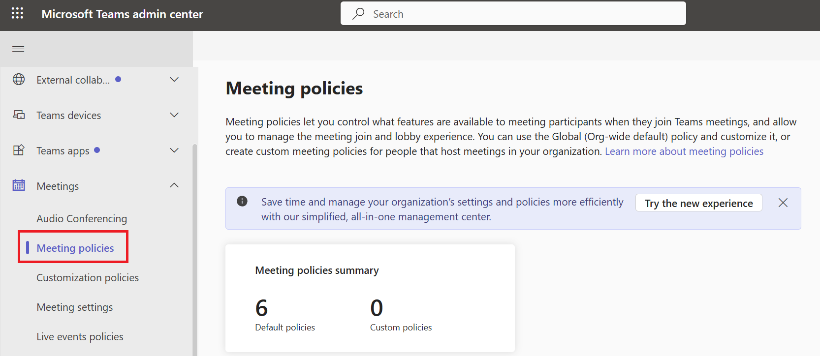 MS Teams Meeting policies