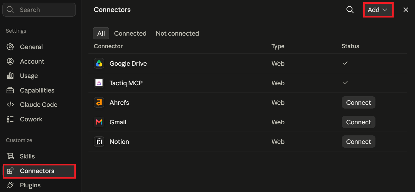 Connect Tactiq from the Claude directory