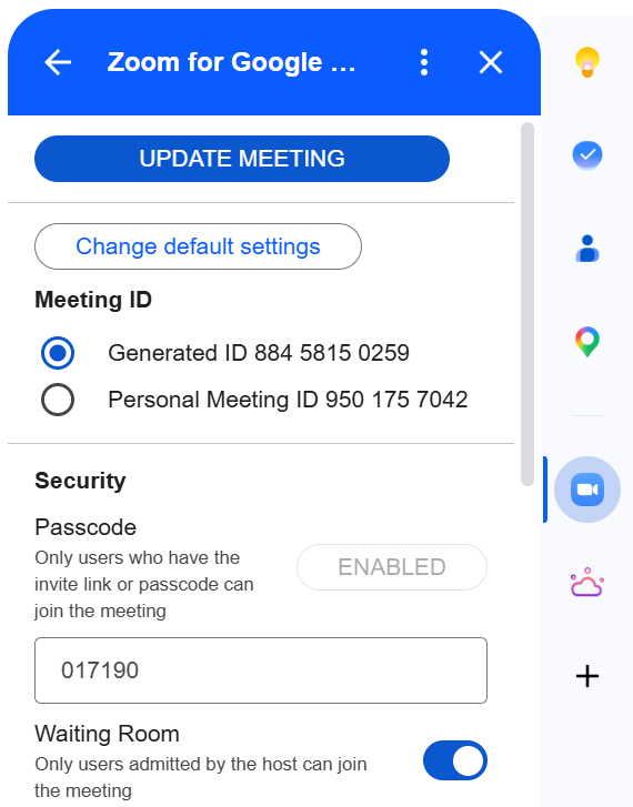 Zoom for Google Workspace window