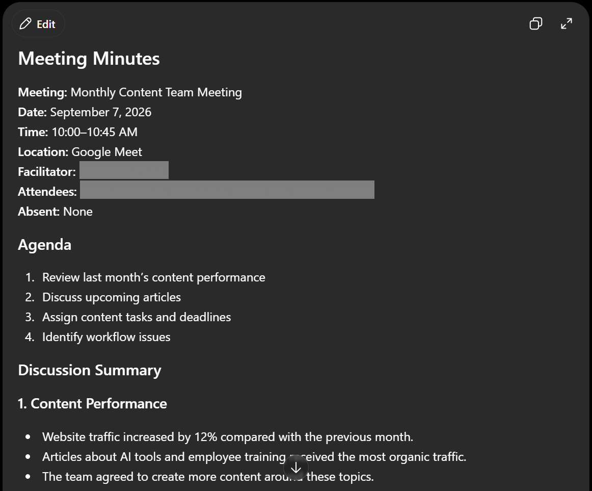 Using ChatGPT to Write Meeting Minutes