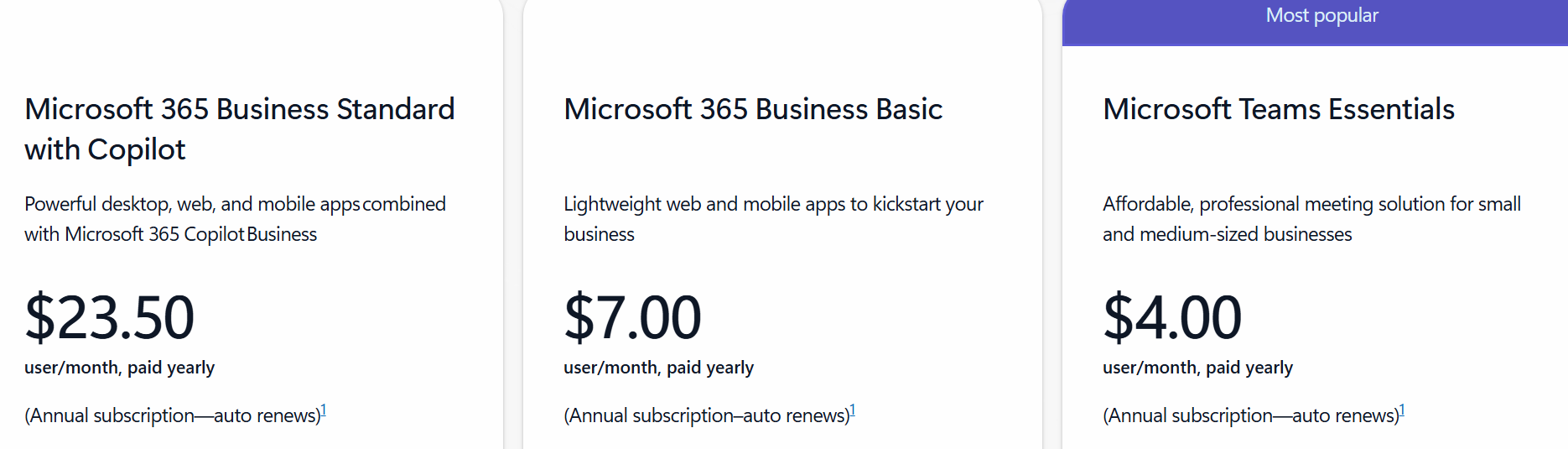 Microsoft Teams pricing