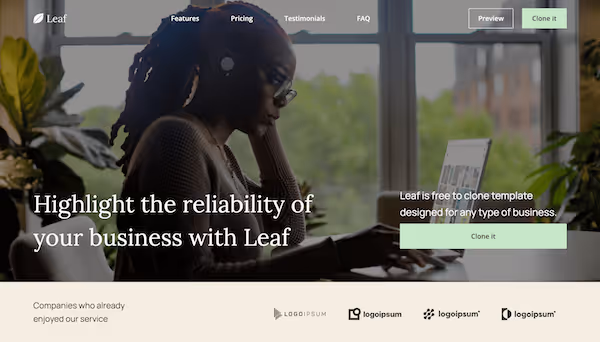 Leaf Webflow template header
