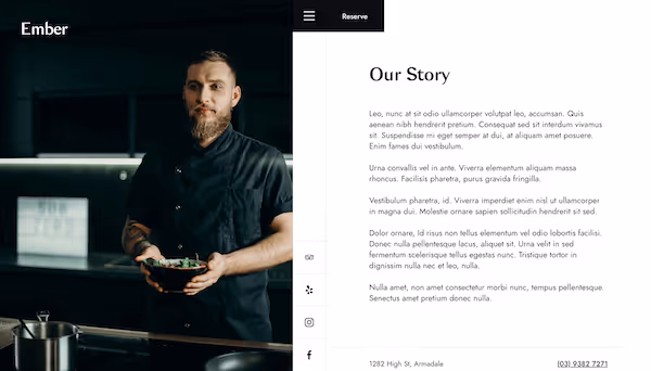 Restaurant Webflow template header