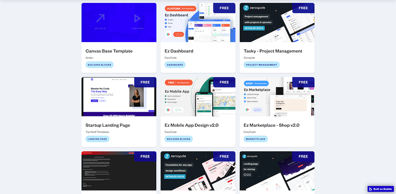 Bubble.io template gallery