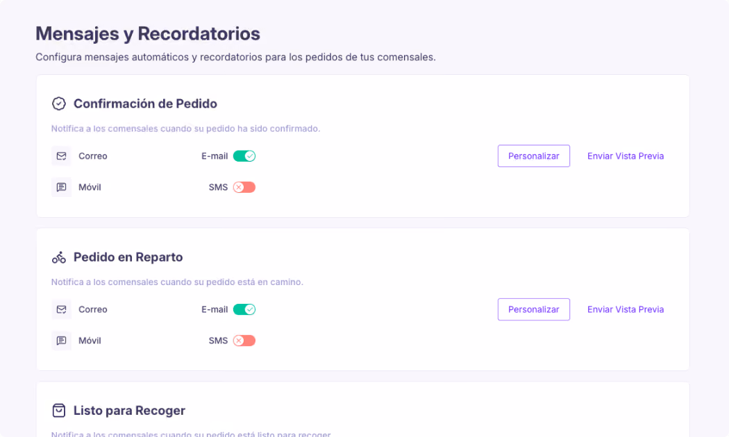 Sección mensajes y recordatorios last.shop