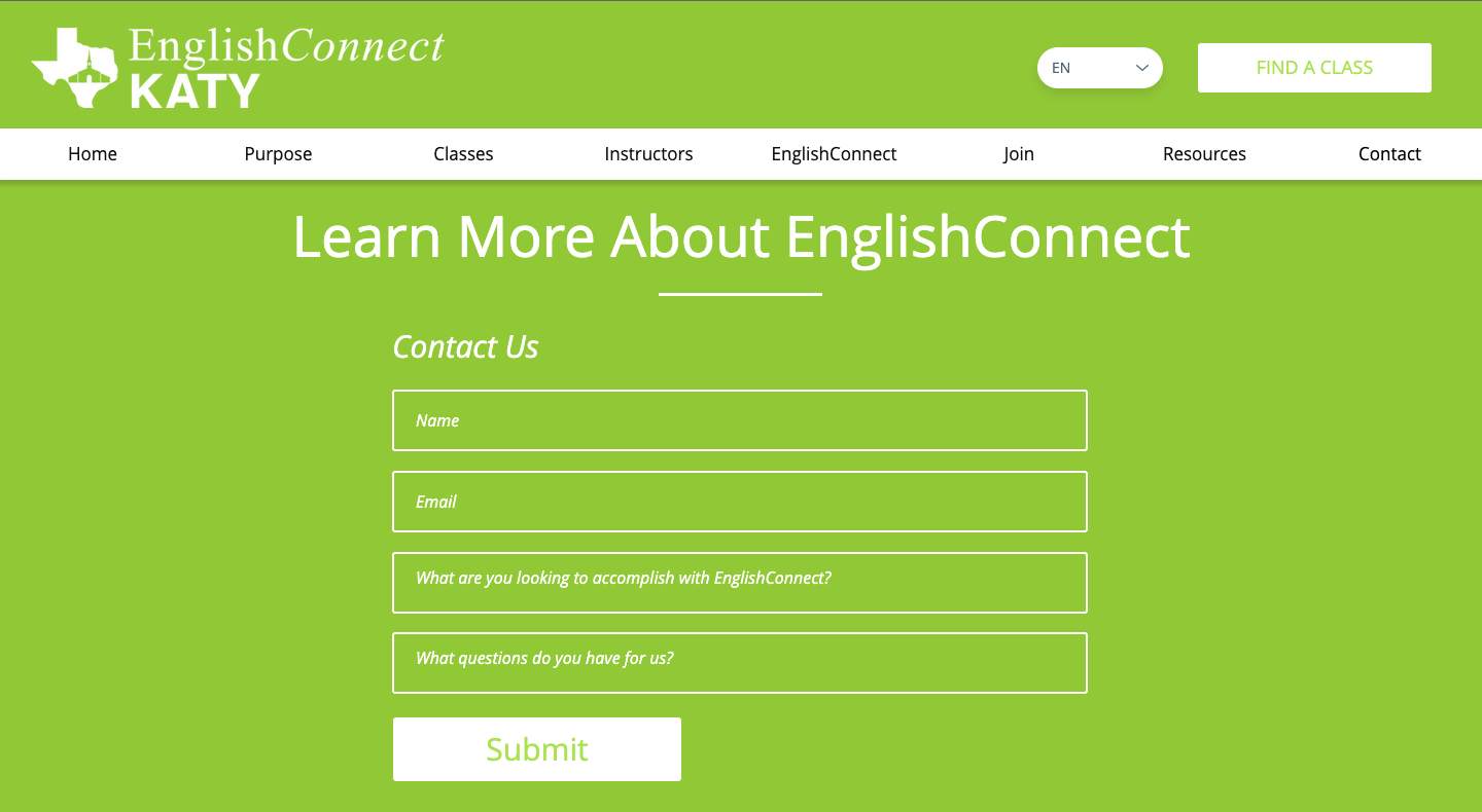 English teaching website - contact form