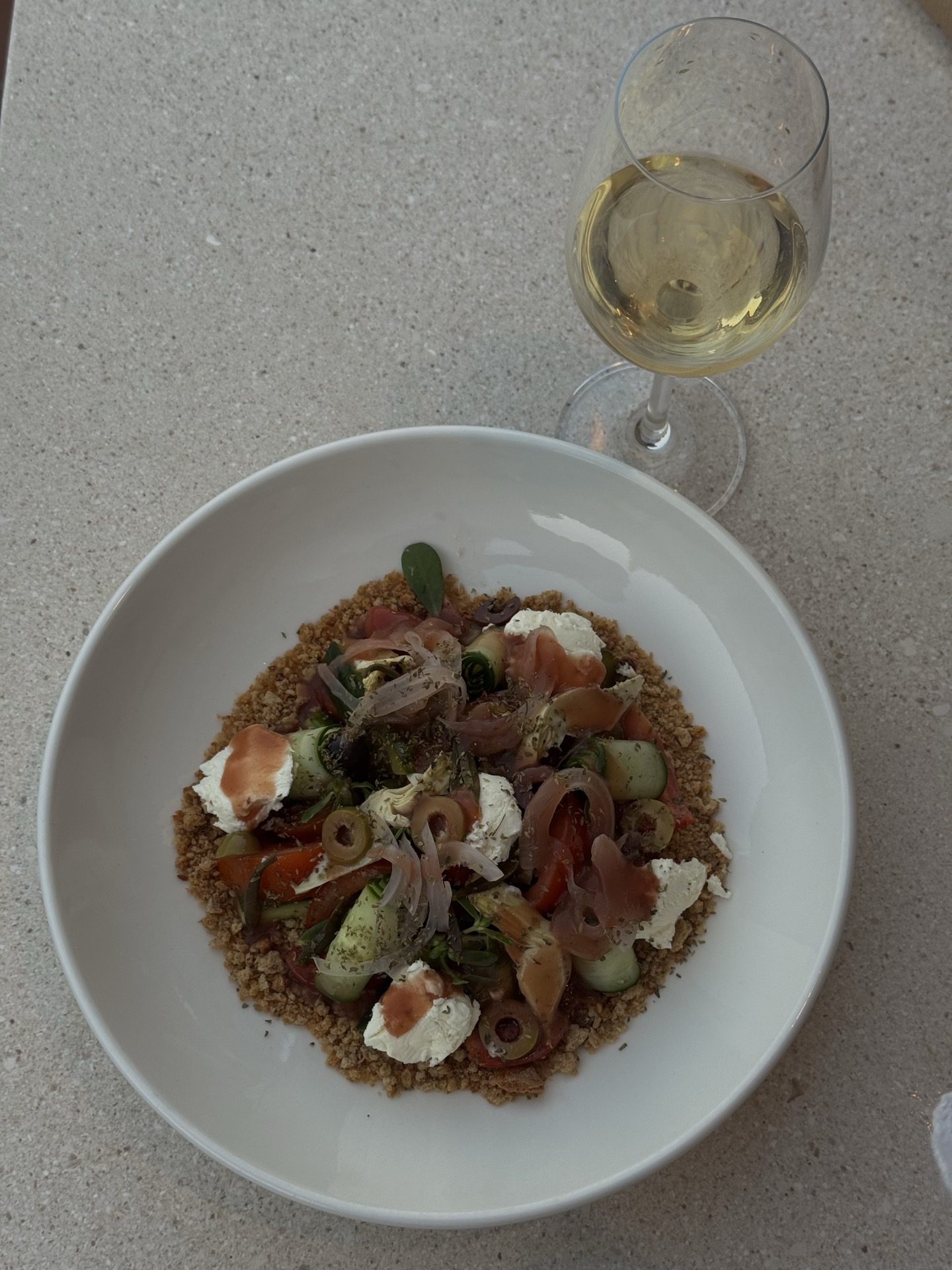 Modern plated Cretan dish at the Milia farm-to-table restaurant